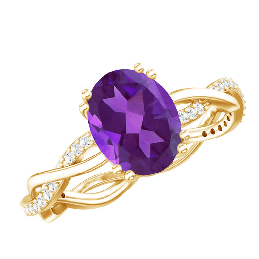 2.5 Carat Amethyst Oval Engagement Ring with Diamond Braided Shank