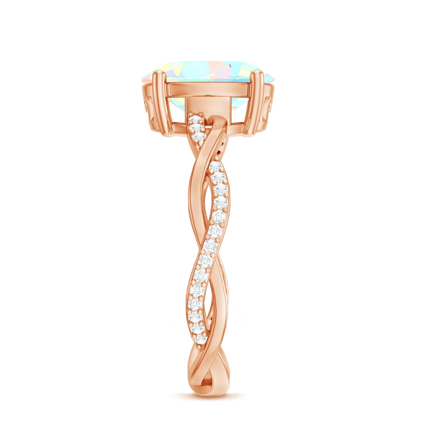 1.3 Carat Real Ethiopian Rainbow Opal Engagement Ring with Diamond Braided Shank