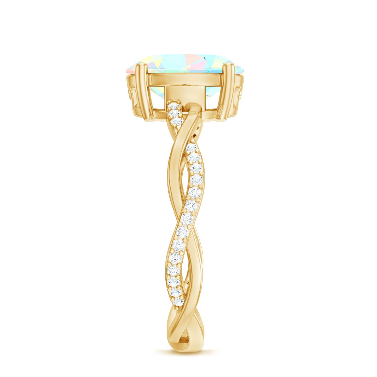 1.3 Carat Real Ethiopian Rainbow Opal Engagement Ring with Diamond Braided Shank