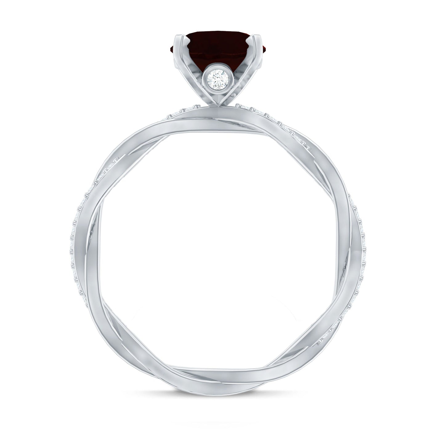 Natural 3.6 Carat Garnet Big Engagement Ring with Diamond Braided Shank