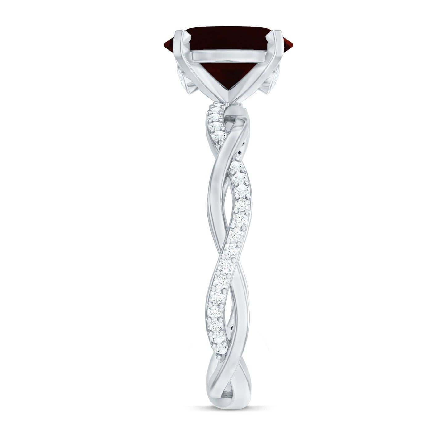 Natural 3.6 Carat Garnet Big Engagement Ring with Diamond Braided Shank