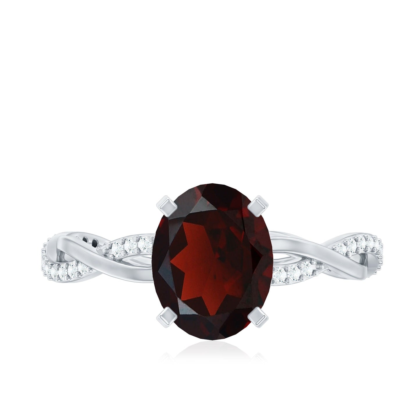 Natural 3.6 Carat Garnet Big Engagement Ring with Diamond Braided Shank