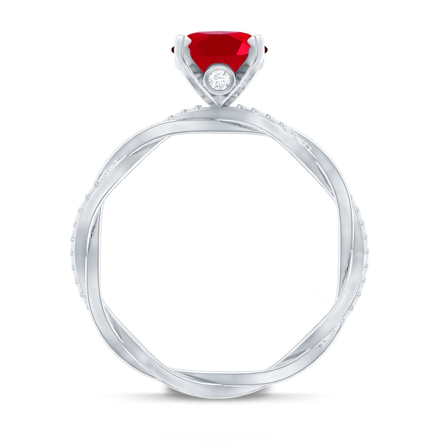 Oval Shaped Lab Ruby and Diamond Braided Engagement Ring