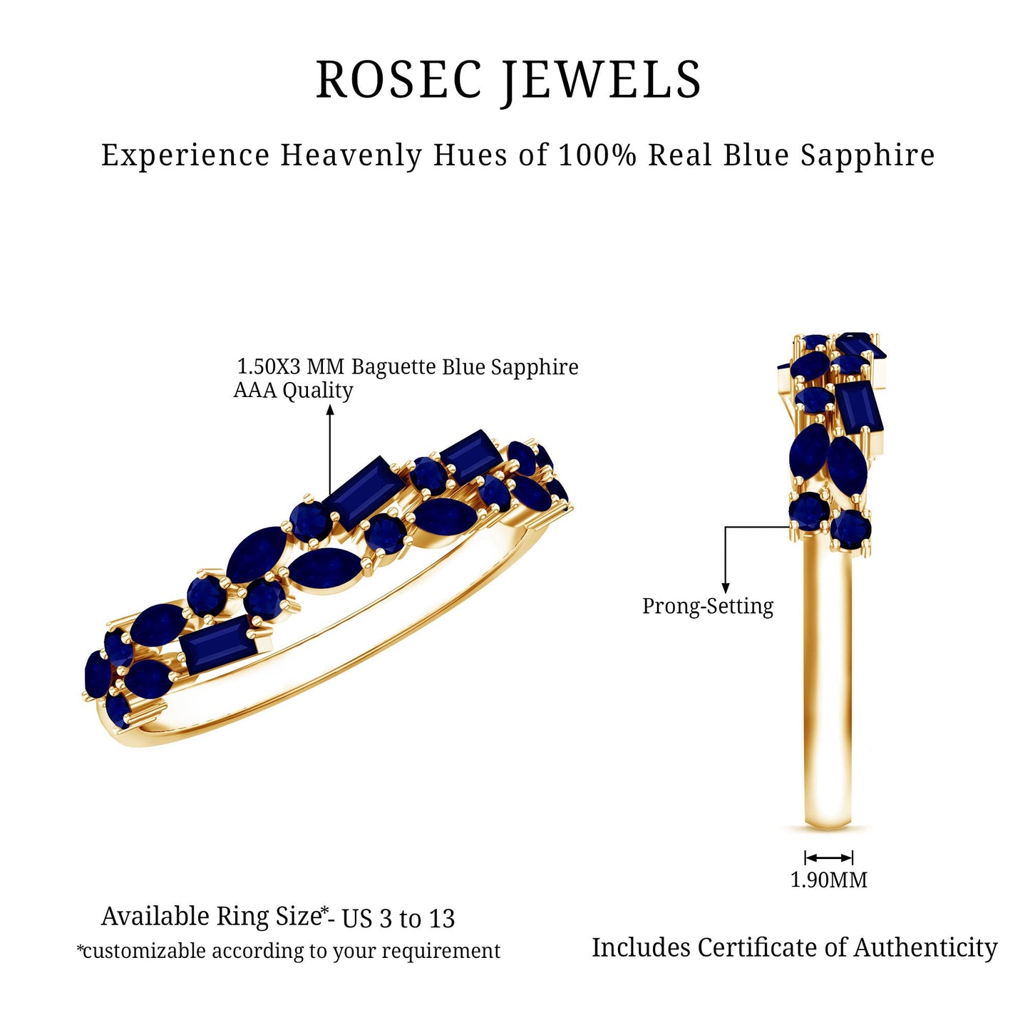 Natural Blue Sapphire Half Eternity Anniversary Ring for Women