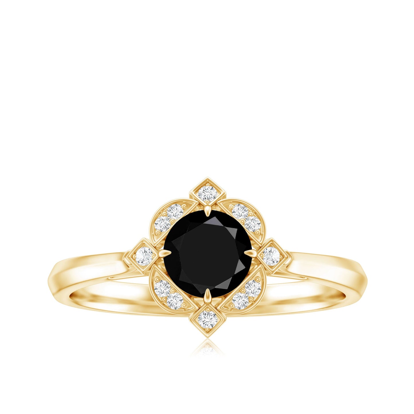Vintage Style Black Spinel Engagement Ring with Diamond