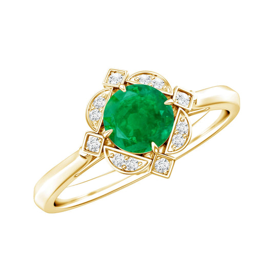 Natural Emerald and Diamond Vintage Inspired Engagement Ring For Her
