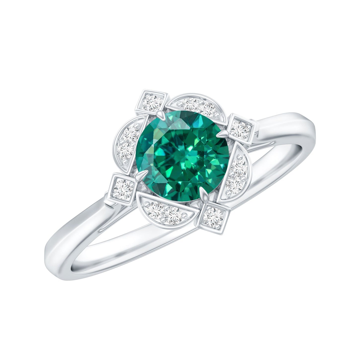 Lab Grown Emerald and Diamond Art Deco Engagement Ring
