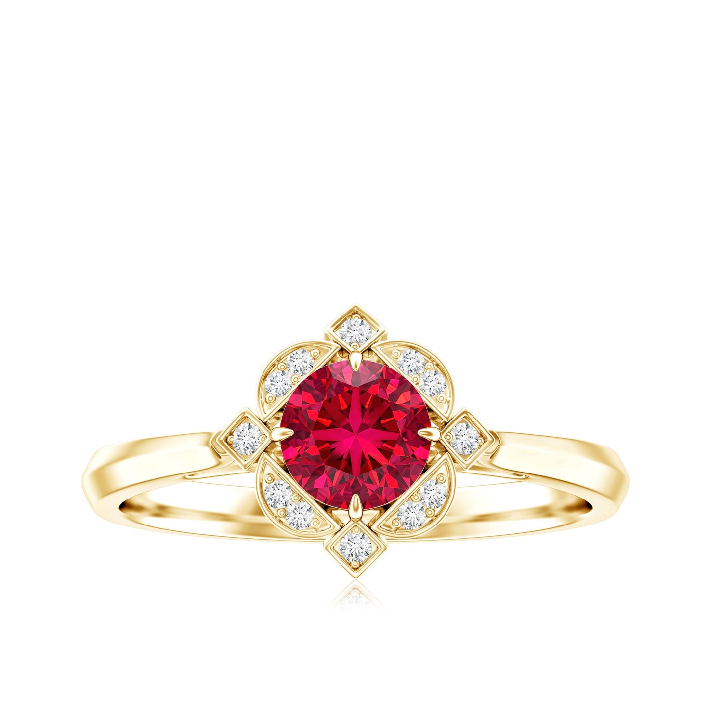 Certified Lab Created Ruby and Diamond Vintage Looking Engagement Ring