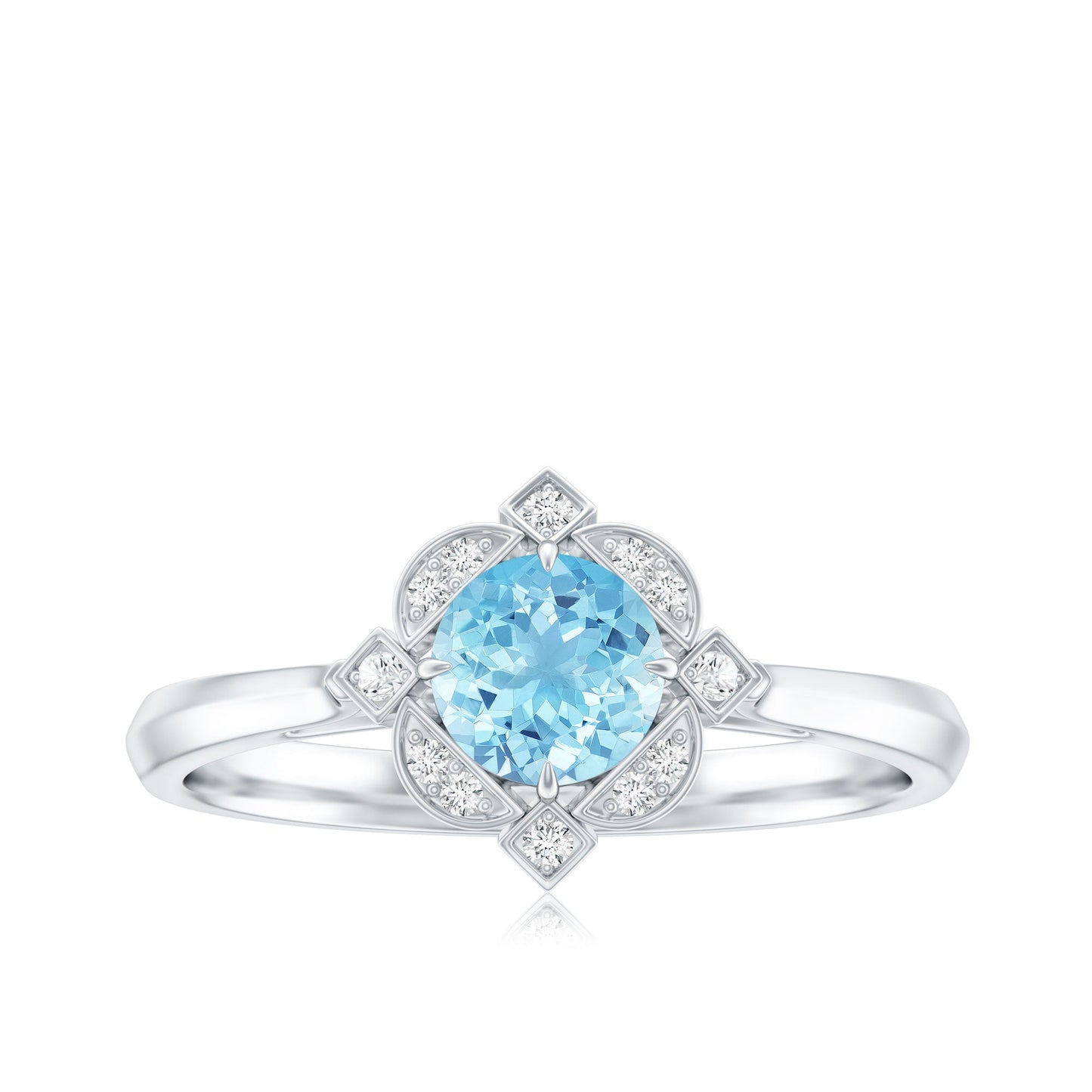 Vintage Inspired Aquamarine and Diamond Engagement Ring with Certificate