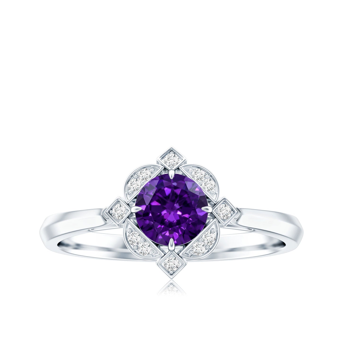 Vintage looking Amethyst Engagement Ring with Diamond for Women