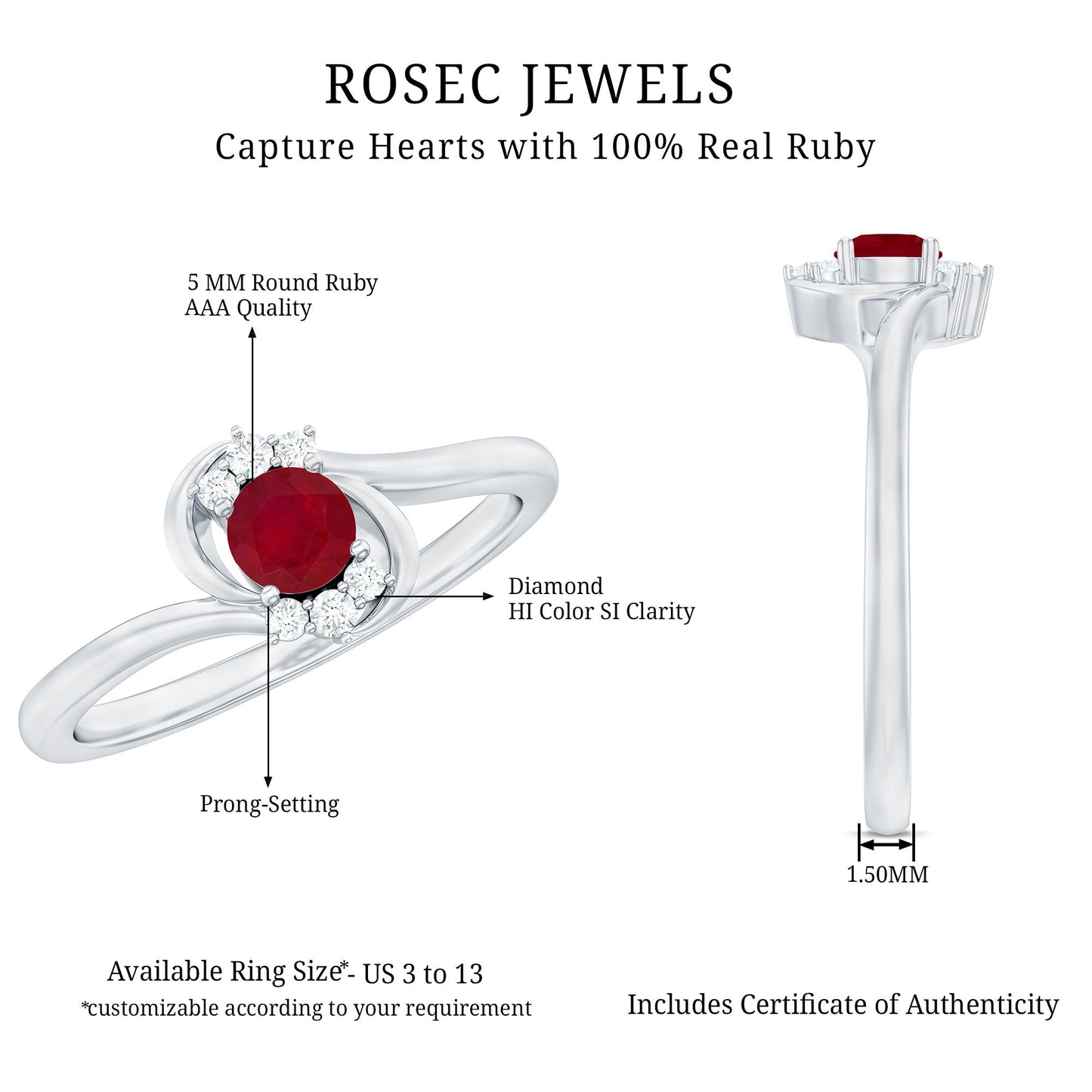 Genuine Ruby and Diamond Bypass Promise Ring