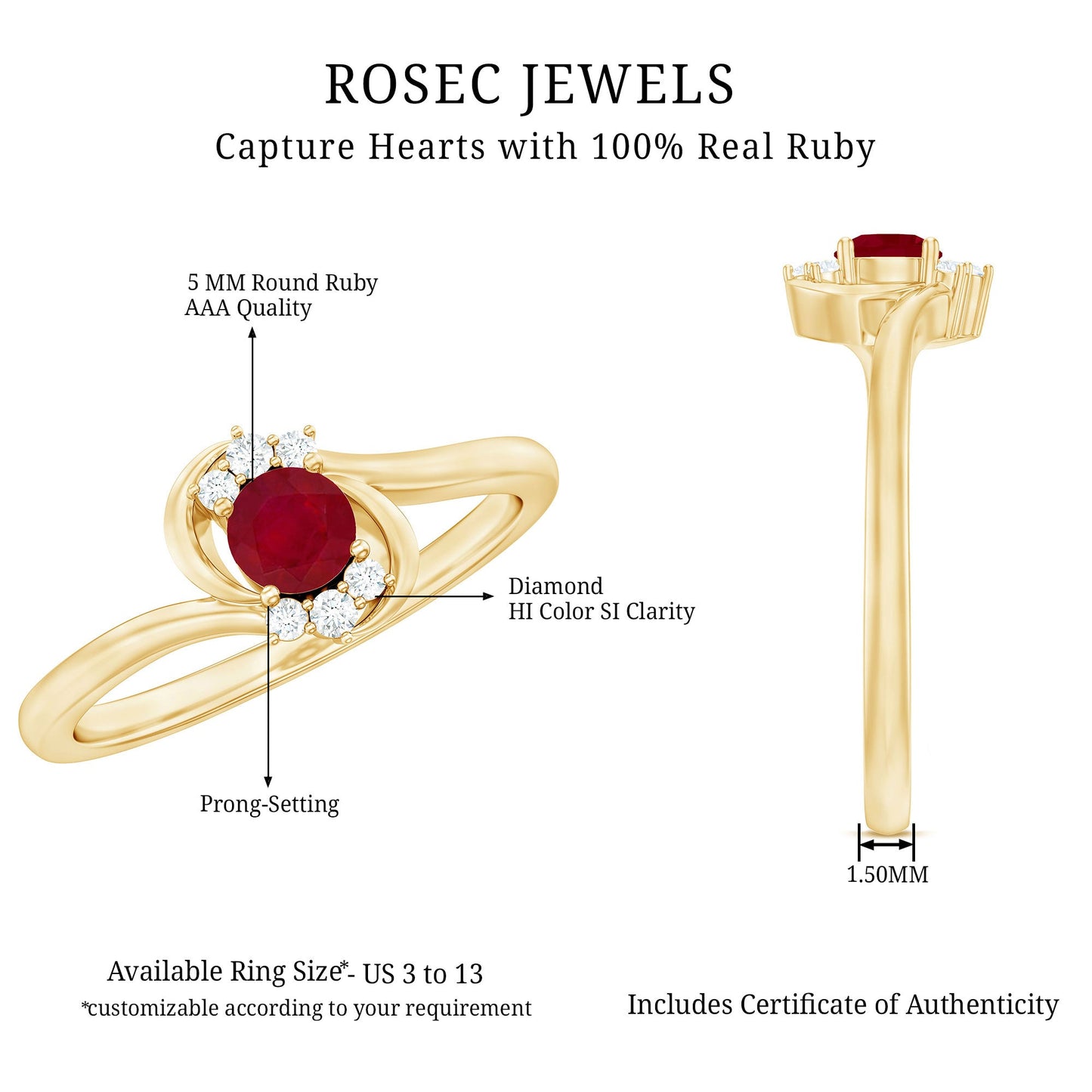 Genuine Ruby and Diamond Bypass Promise Ring