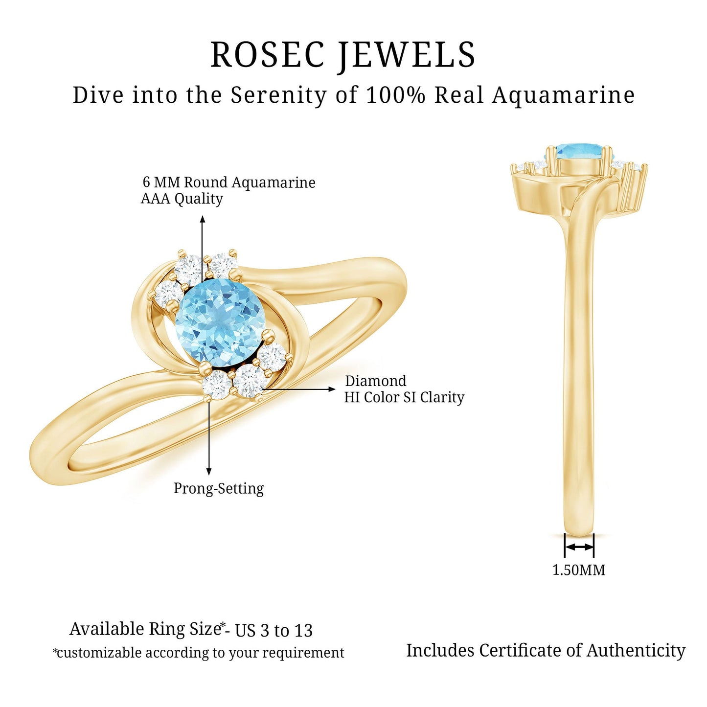 Genuine Aquamarine and Diamond Promise Ring For Her