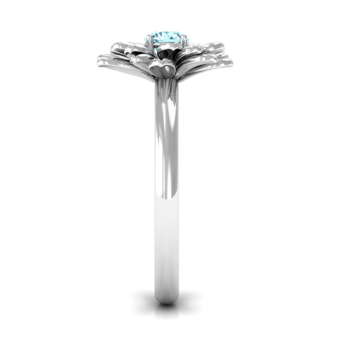 Round Cut Real Aquamarine Flower Engagement Ring