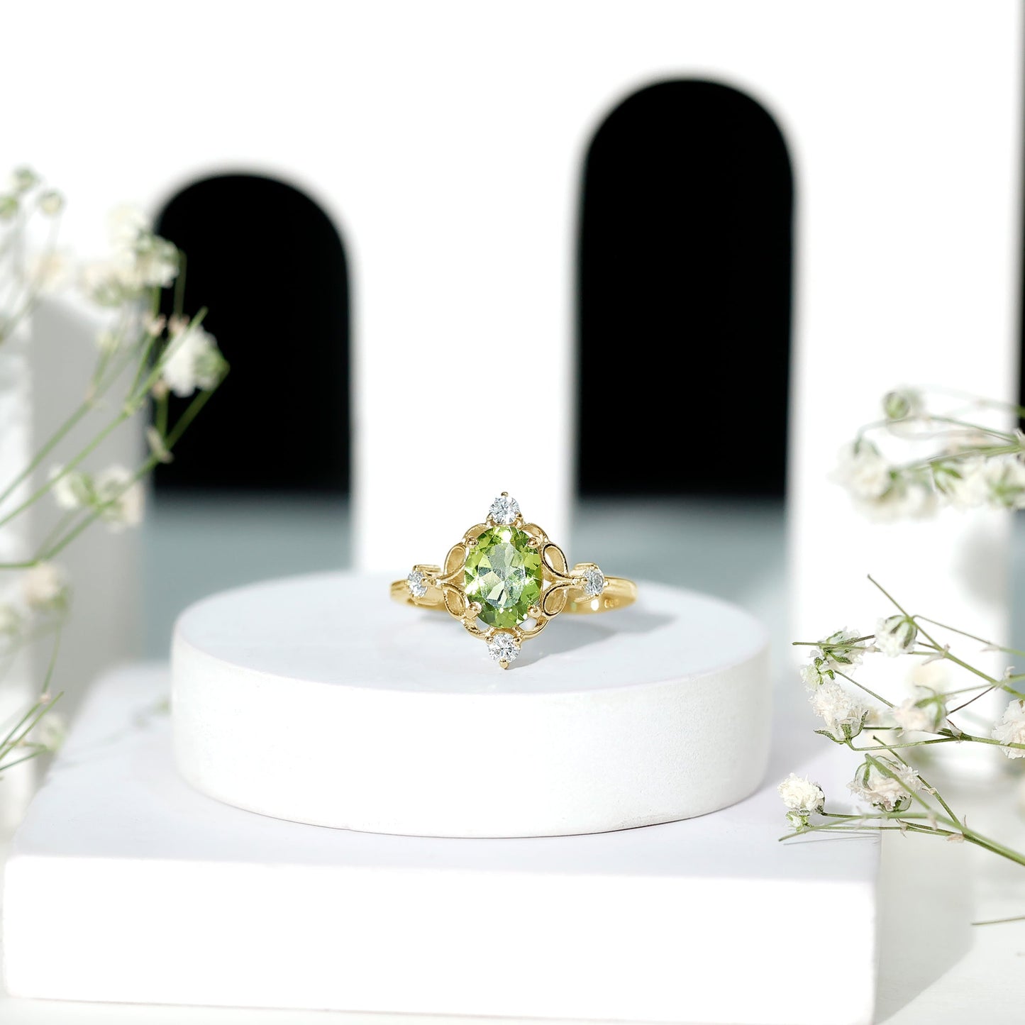 Oval Peridot Cocktail Ring with Diamond
