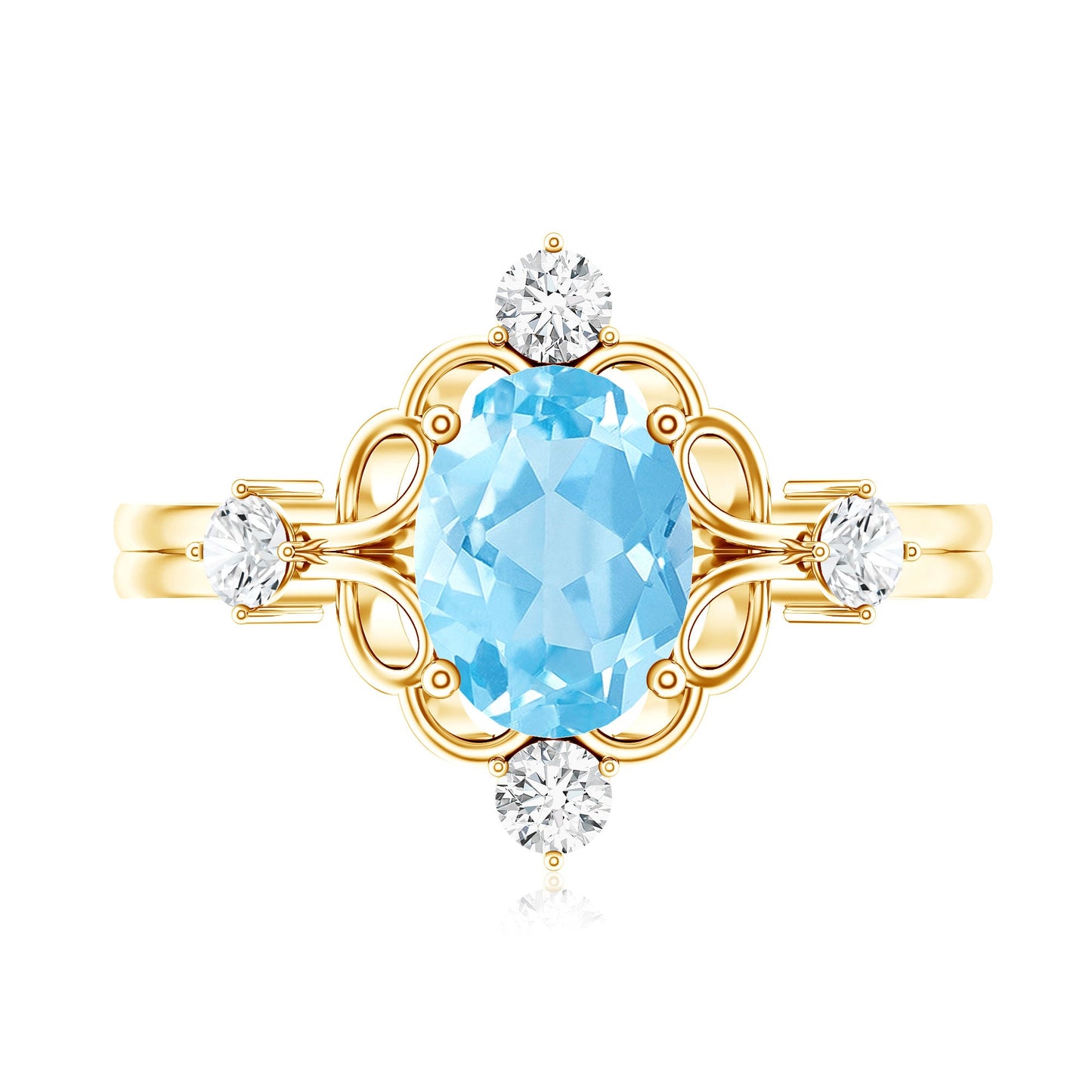 Art Deco Style 1 Carat Oval Shape Aquamarine and Diamond Cocktail Ring