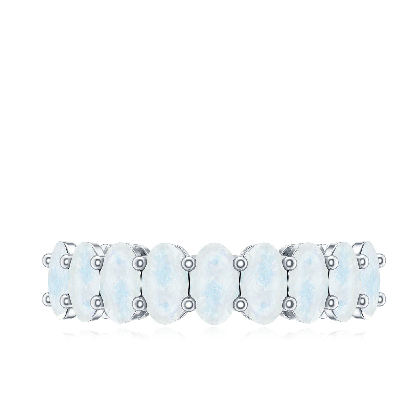 Oval Cut Moonstone Half Eternity Wedding Band Ring