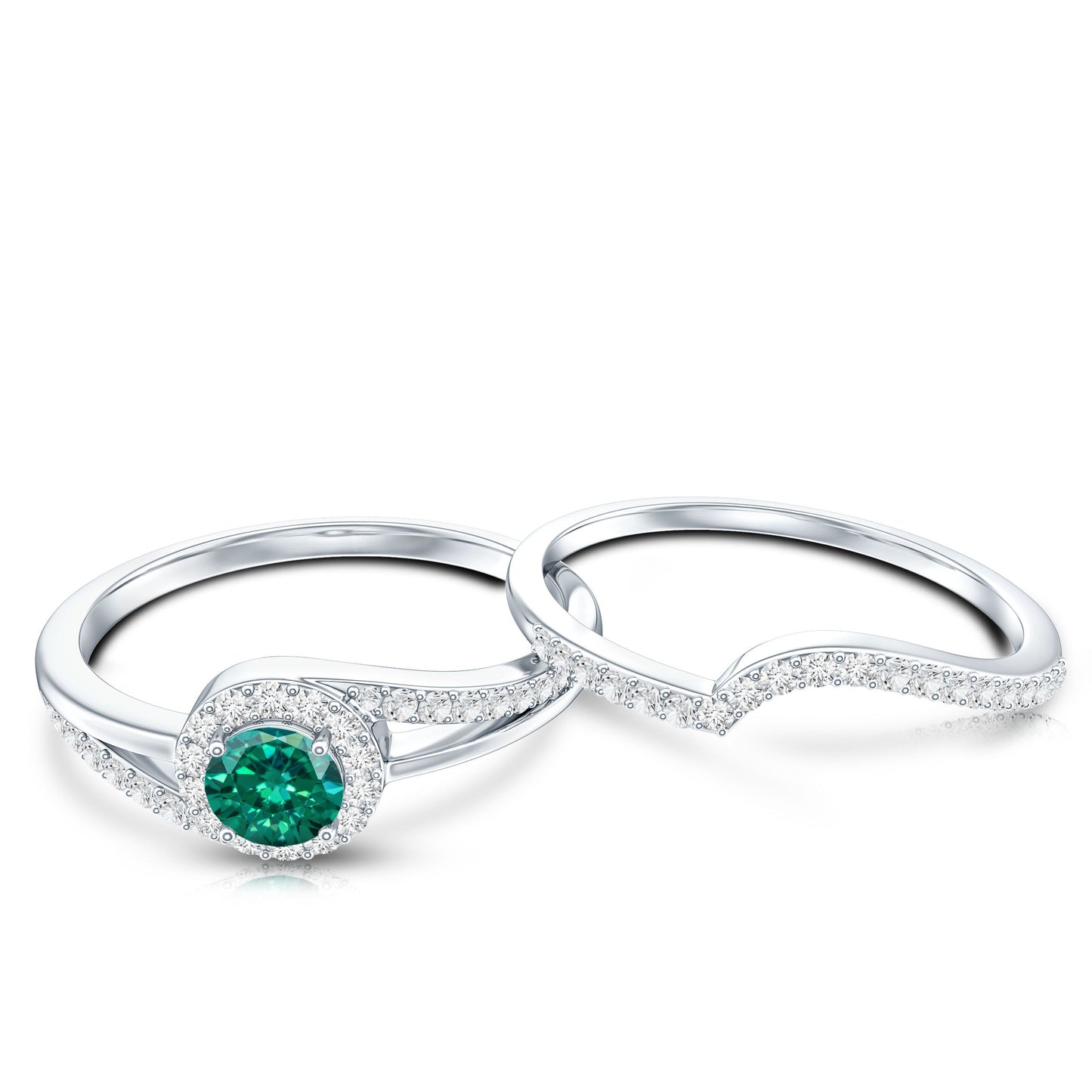 Certified Lab Grown Emerald Diamond Wedding Bridal Ring Set of 2