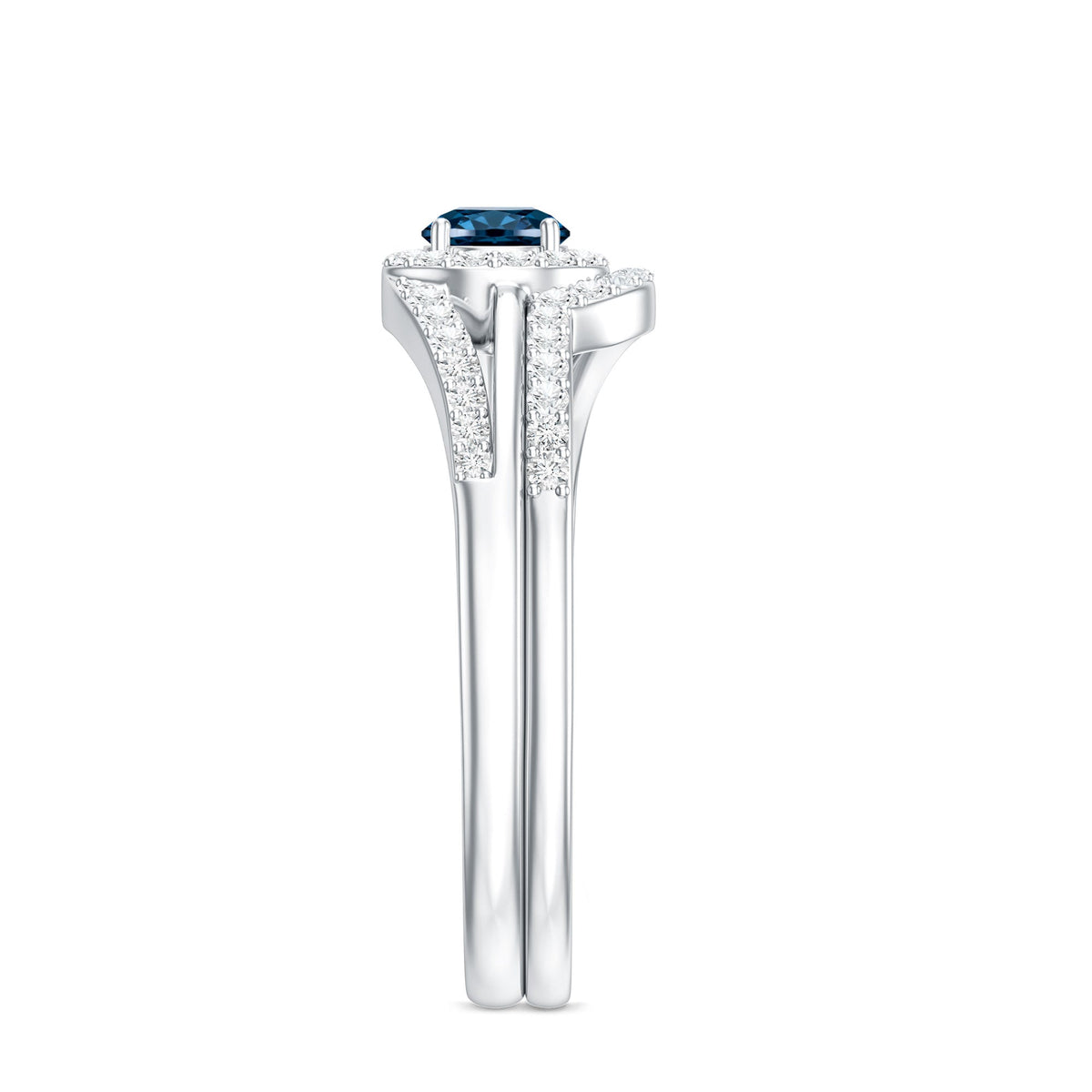 Certified London Blue Topaz and Diamond Halo Wedding Ring Set