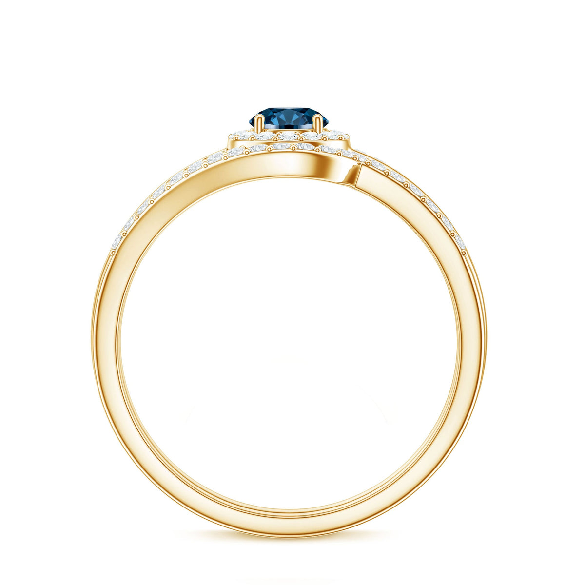 Certified London Blue Topaz and Diamond Halo Wedding Ring Set