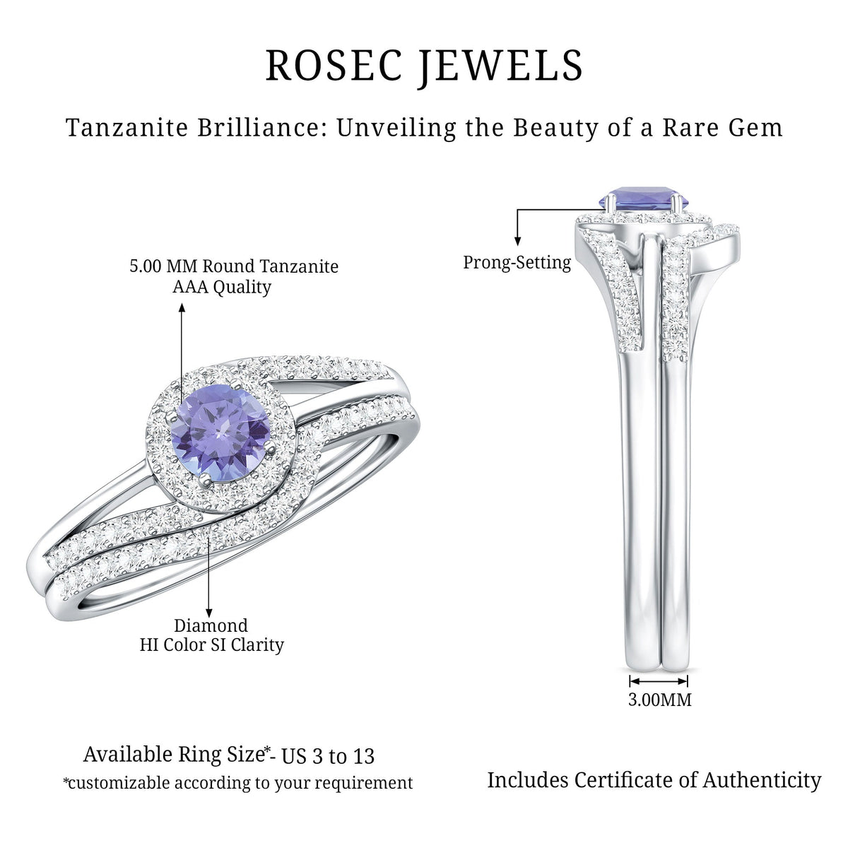 Genuine Tanzanite Engagement Ring with Diamond Enhancer