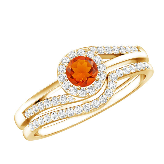 Certified Fire Opal Engagement Ring with Diamond Enhancer