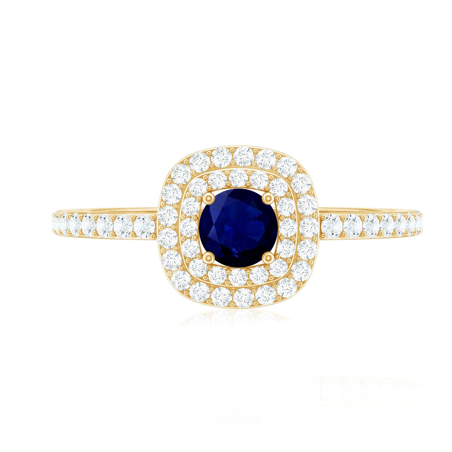 0.4 Carat Classic Blue Sapphire Double Halo Engagement Ring with Diamond