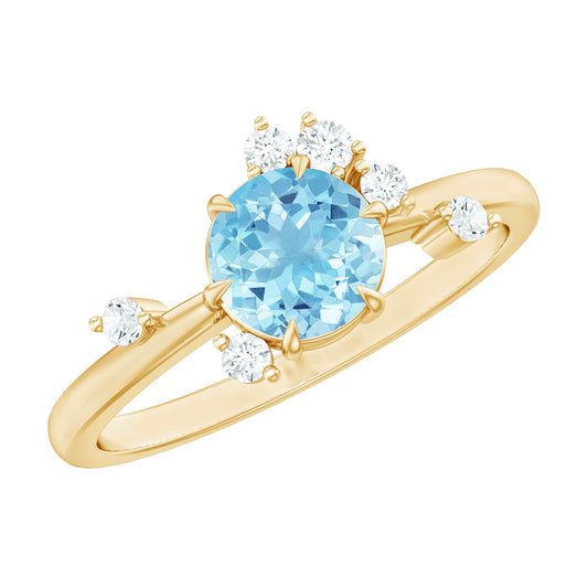 Genuine 0.8 Aquamarine Pre Engagement Ring with Scatter Diamonds