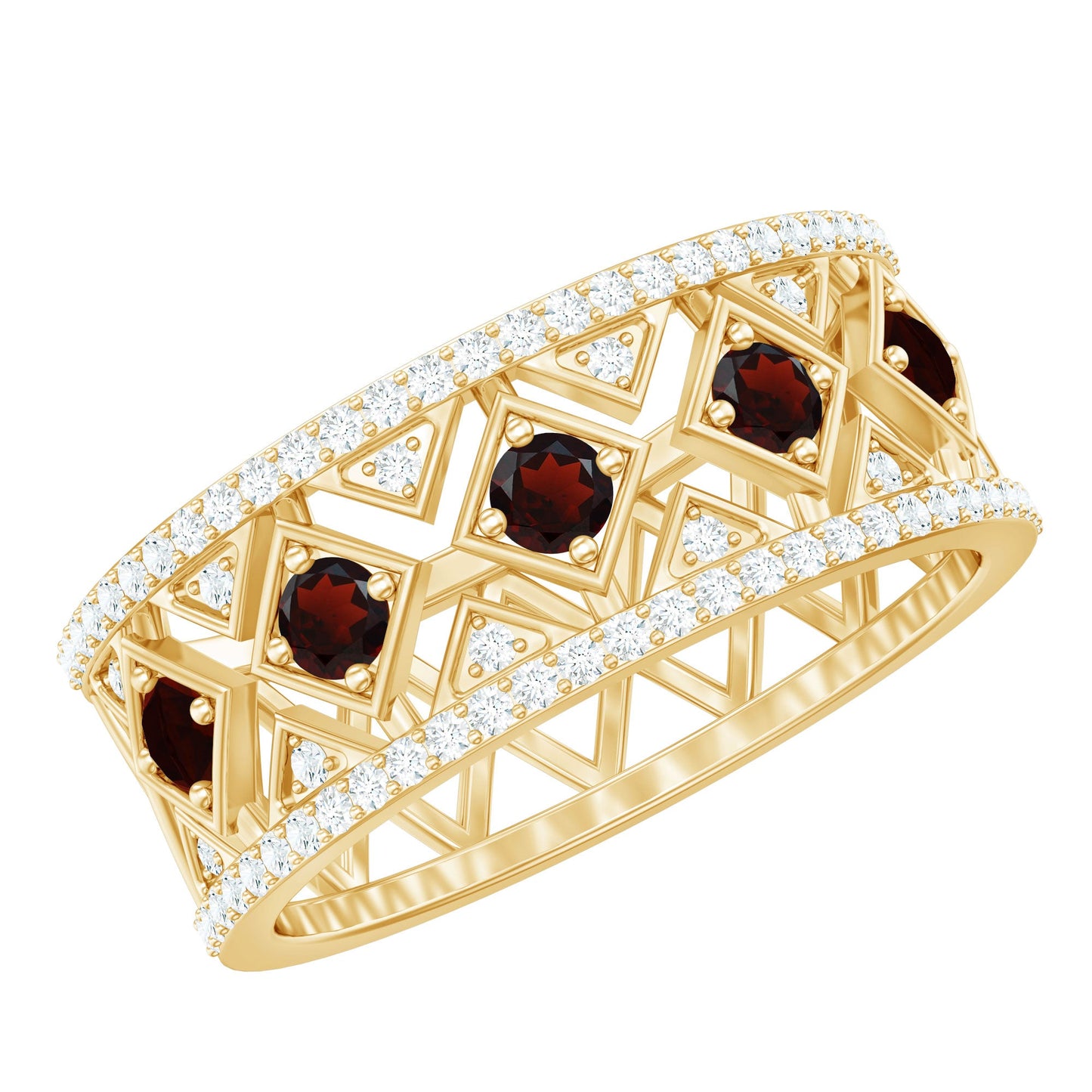 Art Deco Garnet Diamond Thick Wedding Band with Certificate