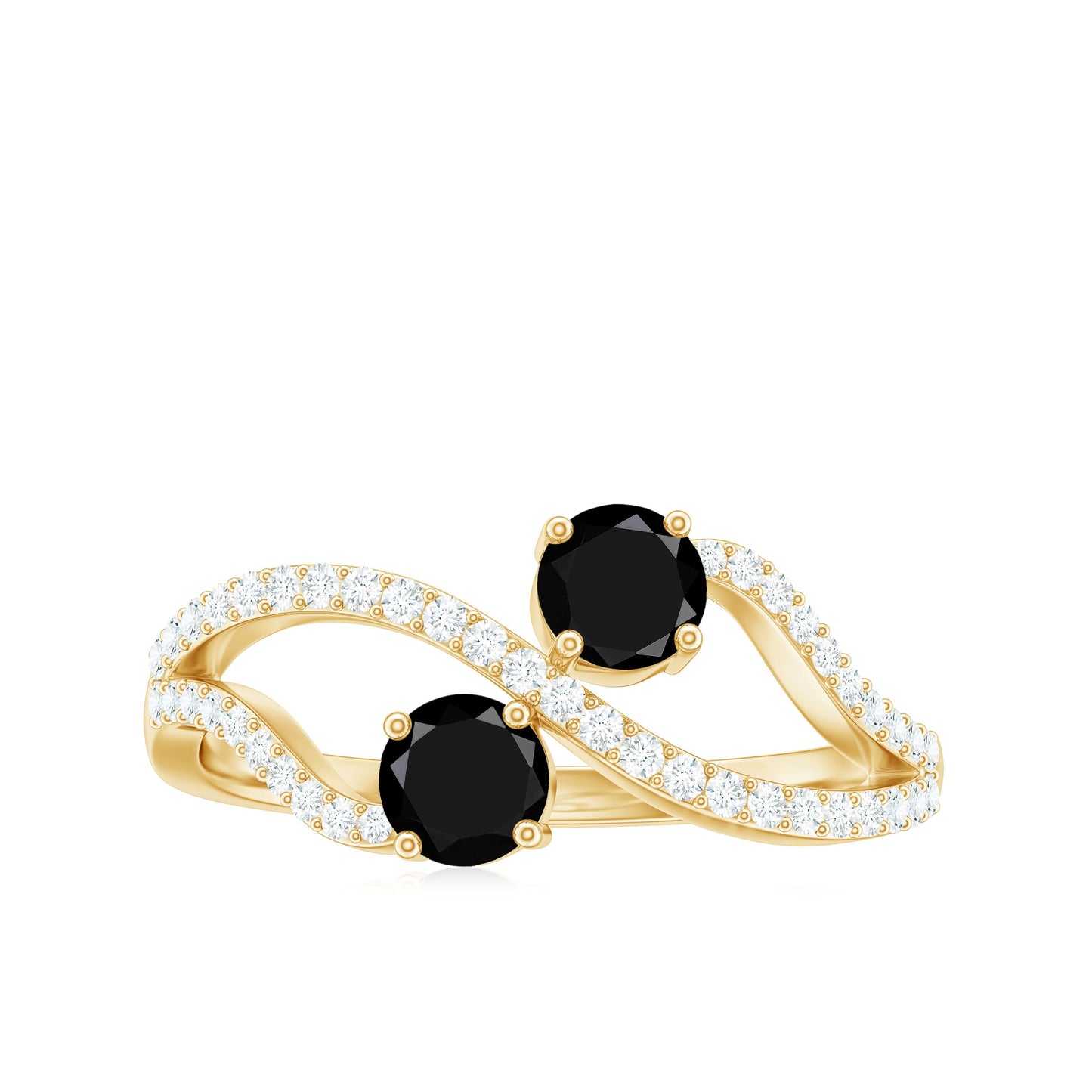 Natural Black Onyx 2 Stone Promise Ring with Diamond
