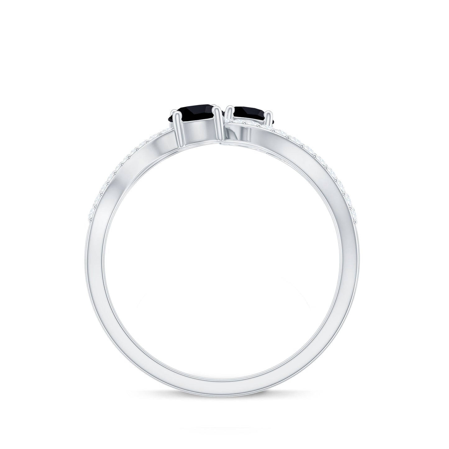 Natural Black Spinel 2 Promise Ring with Diamond