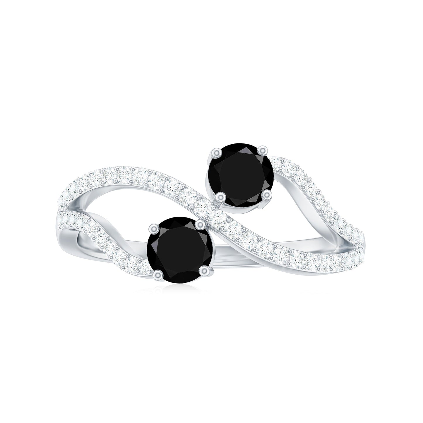 Natural Black Spinel 2 Promise Ring with Diamond