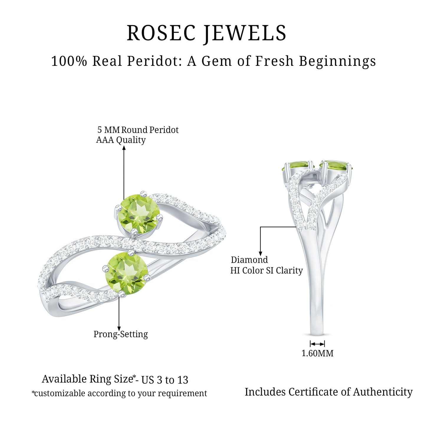 Natural Peridot Toi Et Moi Ring with Diamond Infinity Shank