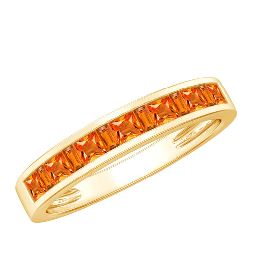 Princess Cut Lab Grown Orange Sapphire Half Eternity Band in Channel Set