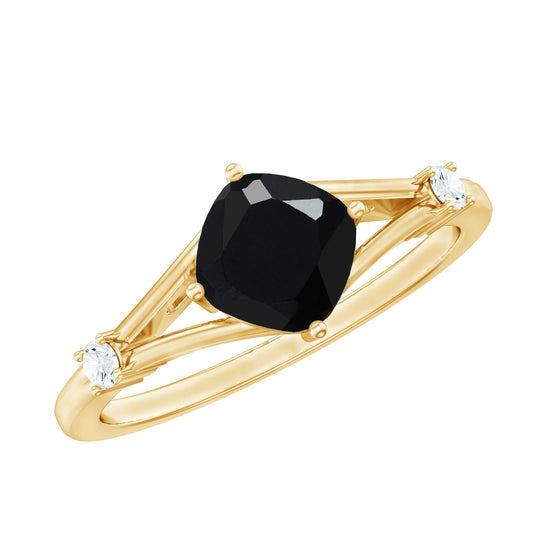 Cushion Black Onyx Split Shank Engagement Ring with Diamond