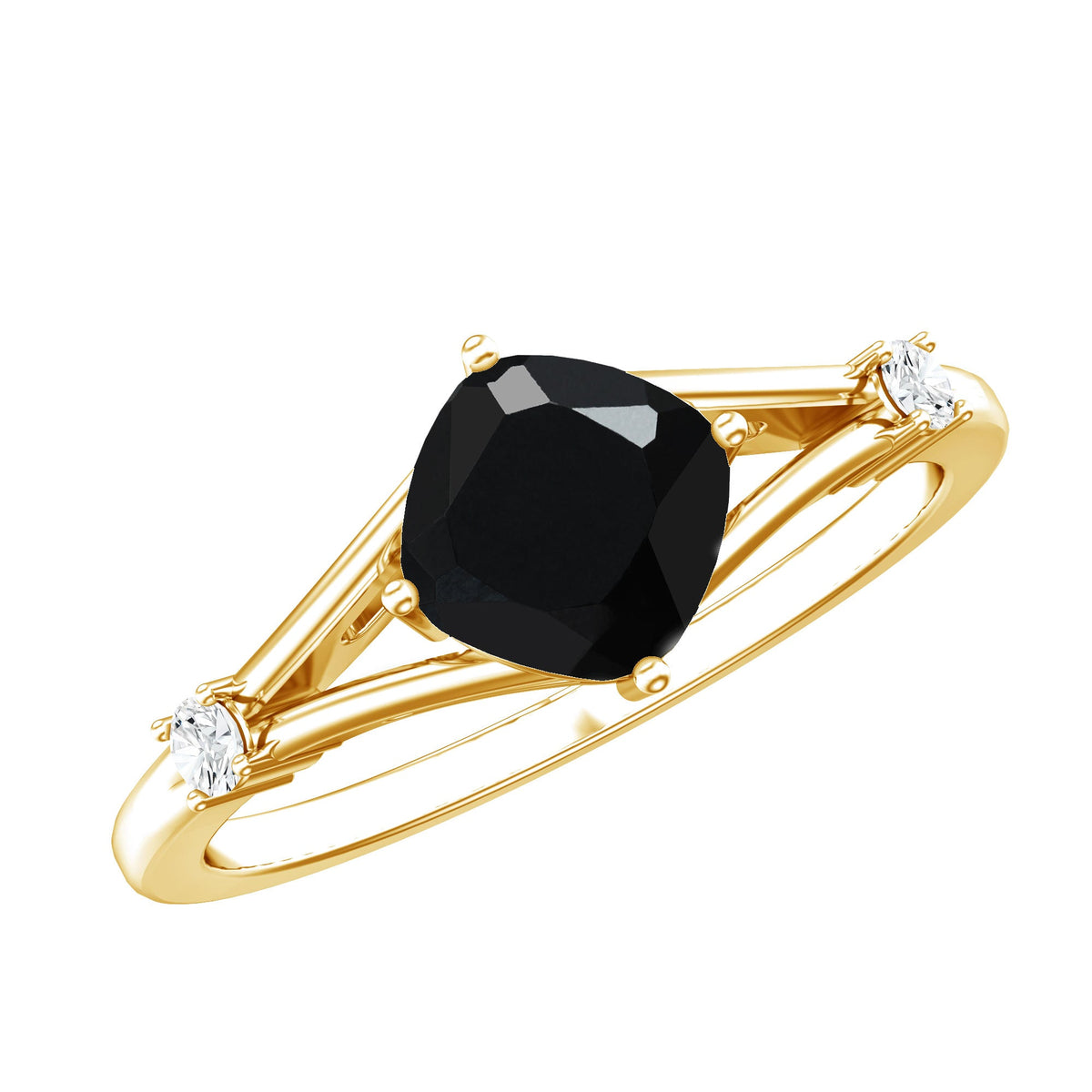 Cushion Black Onyx Split Shank Engagement Ring with Diamond