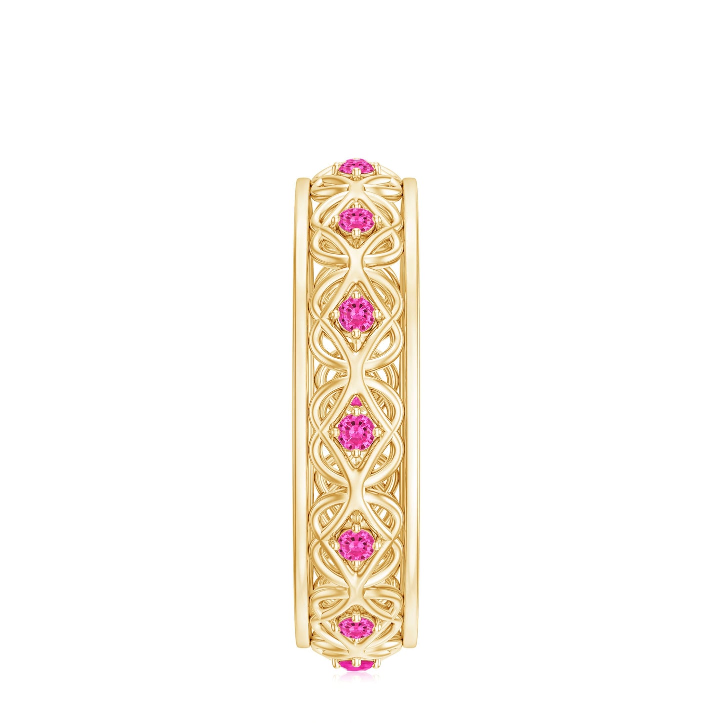 Lab Created Pink Sapphire Wedding Band with Celtic Details