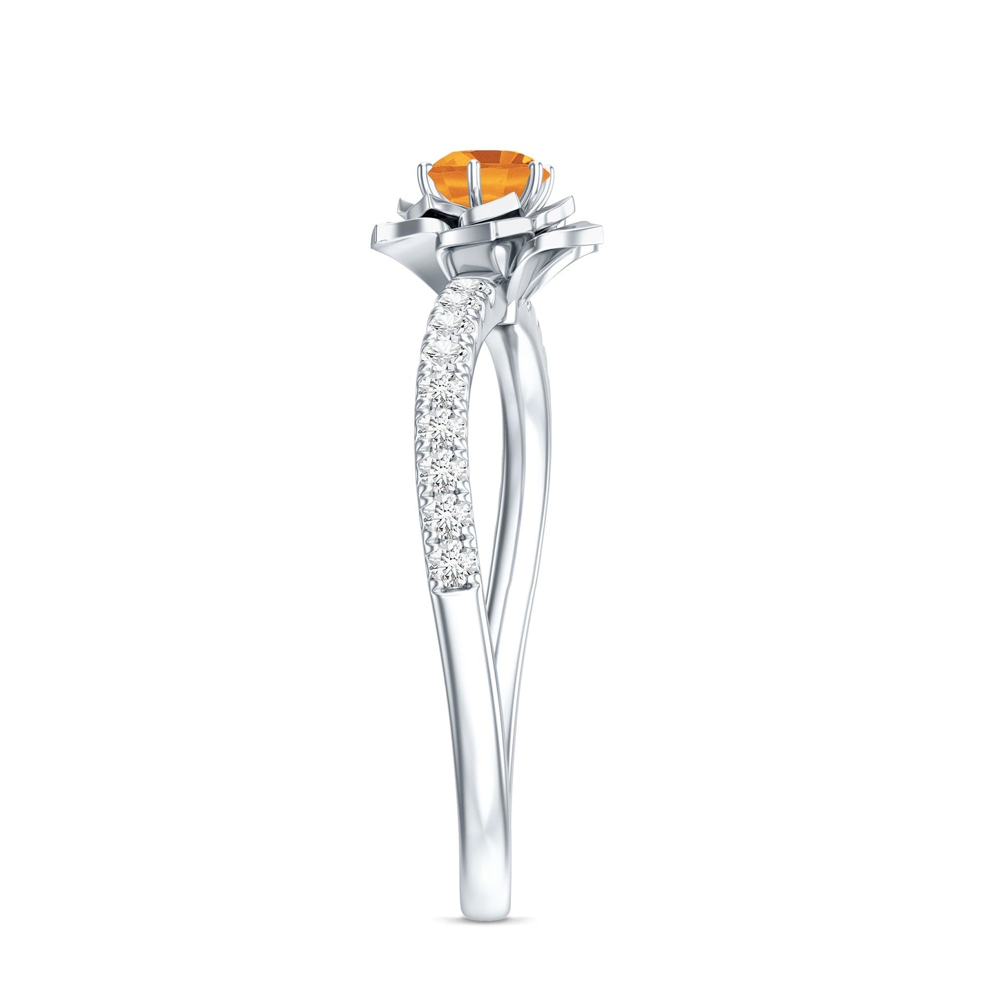Certified Real Citrine Flower Engagement Ring with Diamond