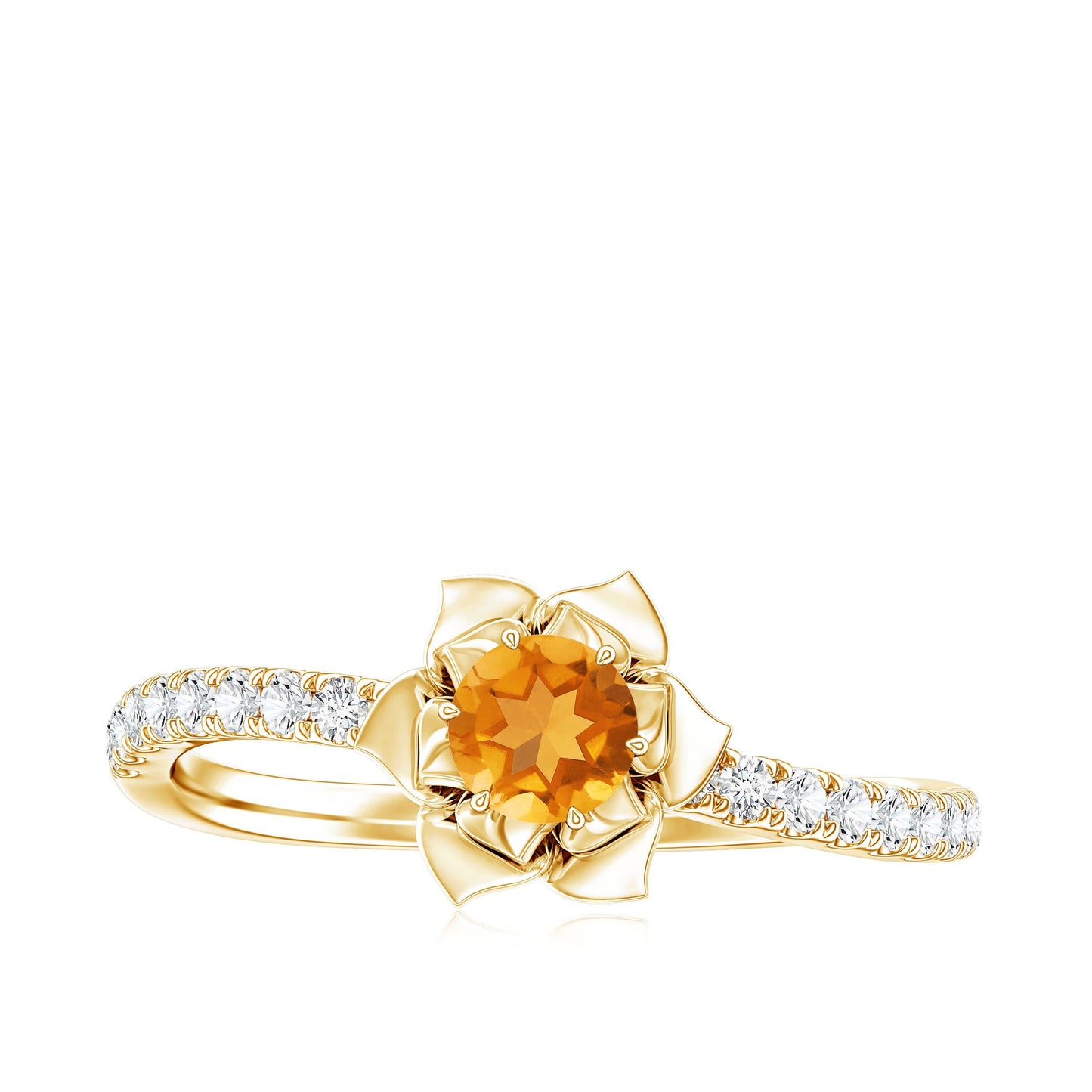 Certified Real Citrine Flower Engagement Ring with Diamond