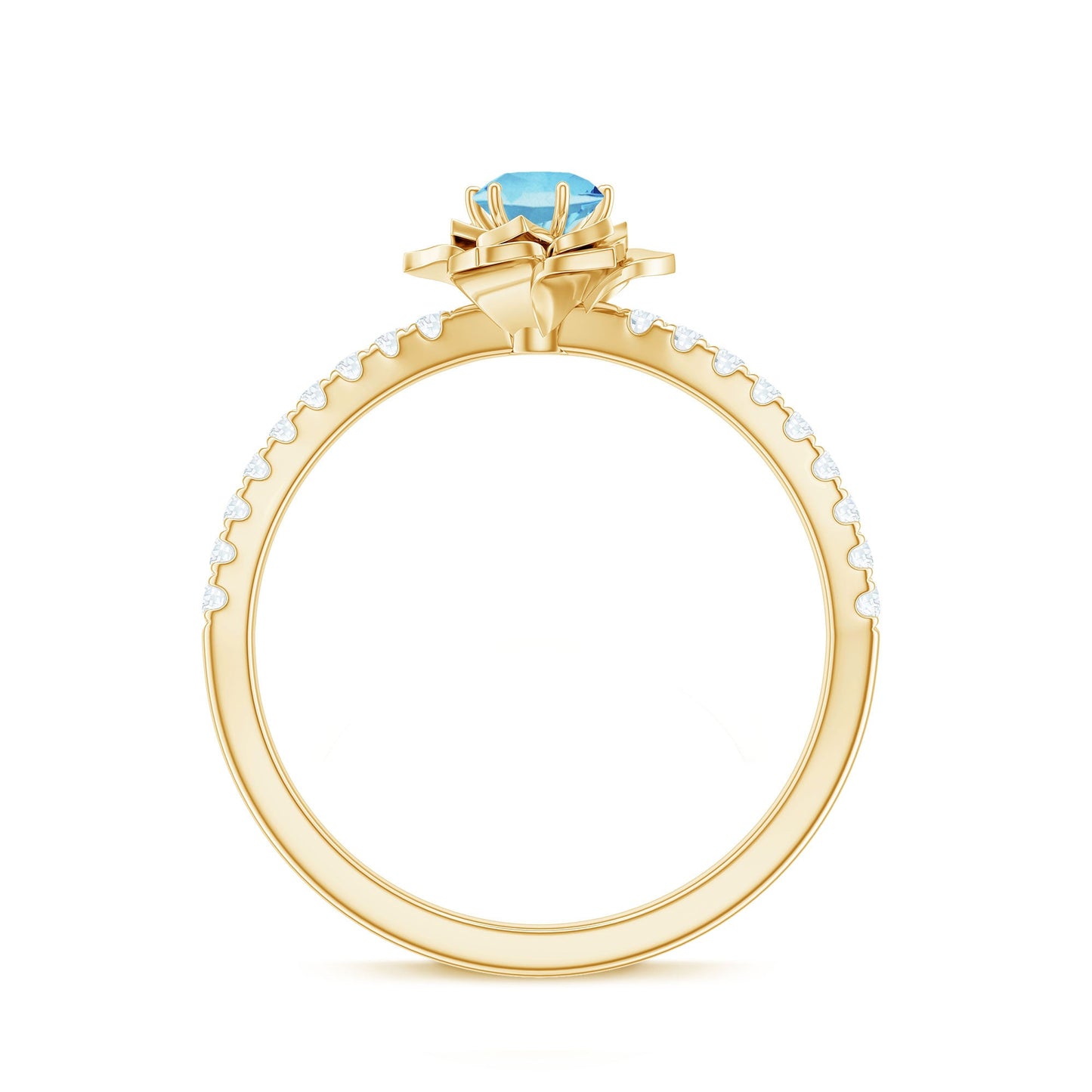 Floral Inspired Aquamarine Rose Engagement Ring with Diamond