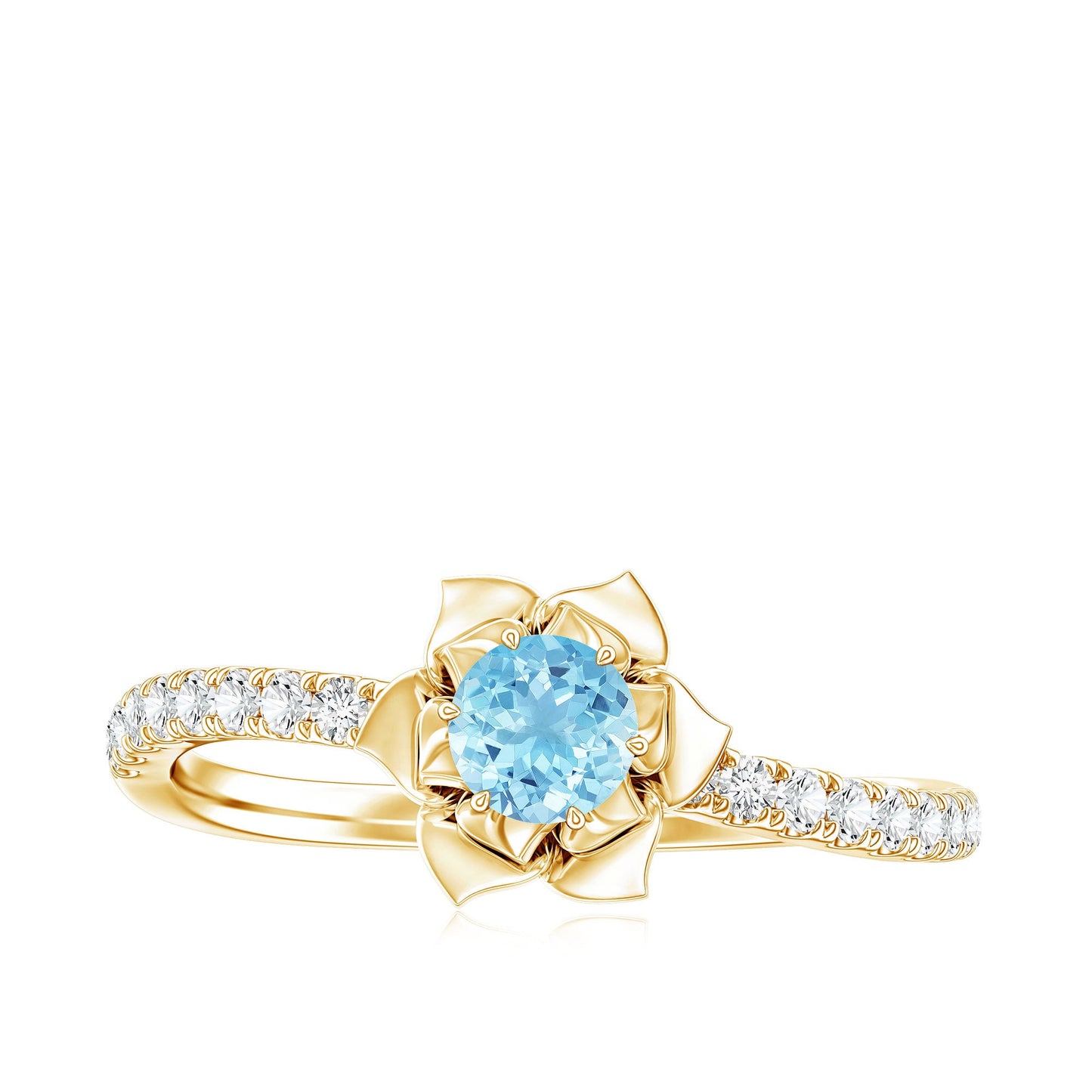 Floral Inspired Aquamarine Rose Engagement Ring with Diamond
