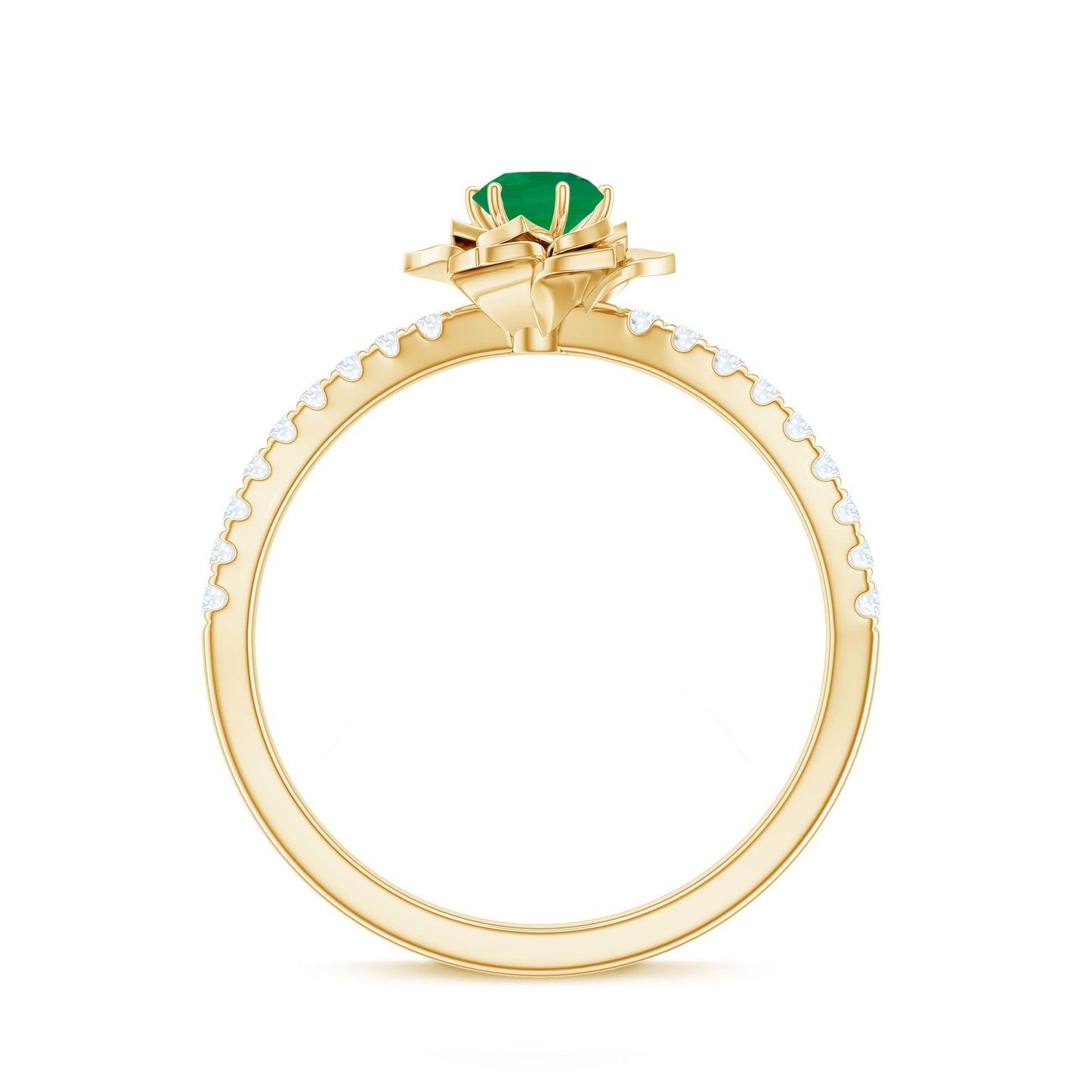 Genuine Emerald Flower Engagement Ring with Diamond