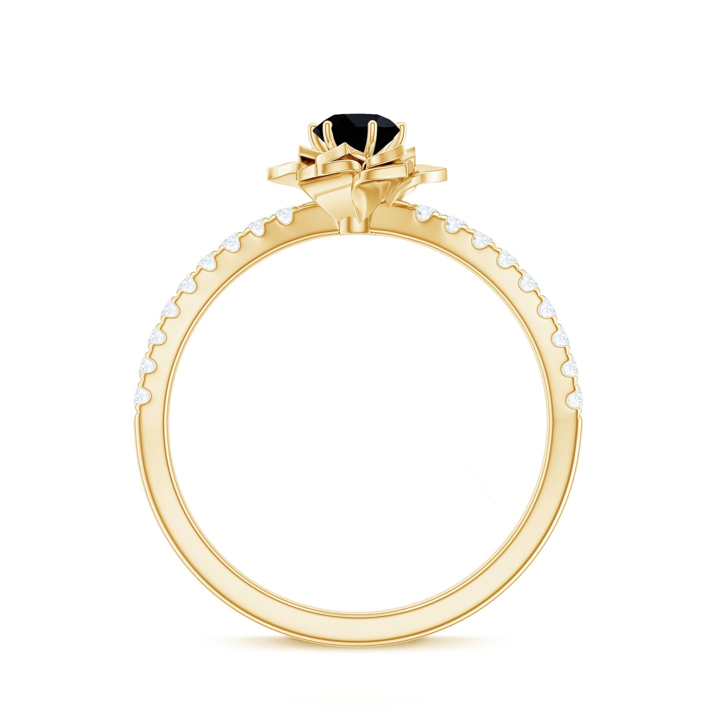 Certified Real Black Spinel Flower Engagement Ring with Diamond