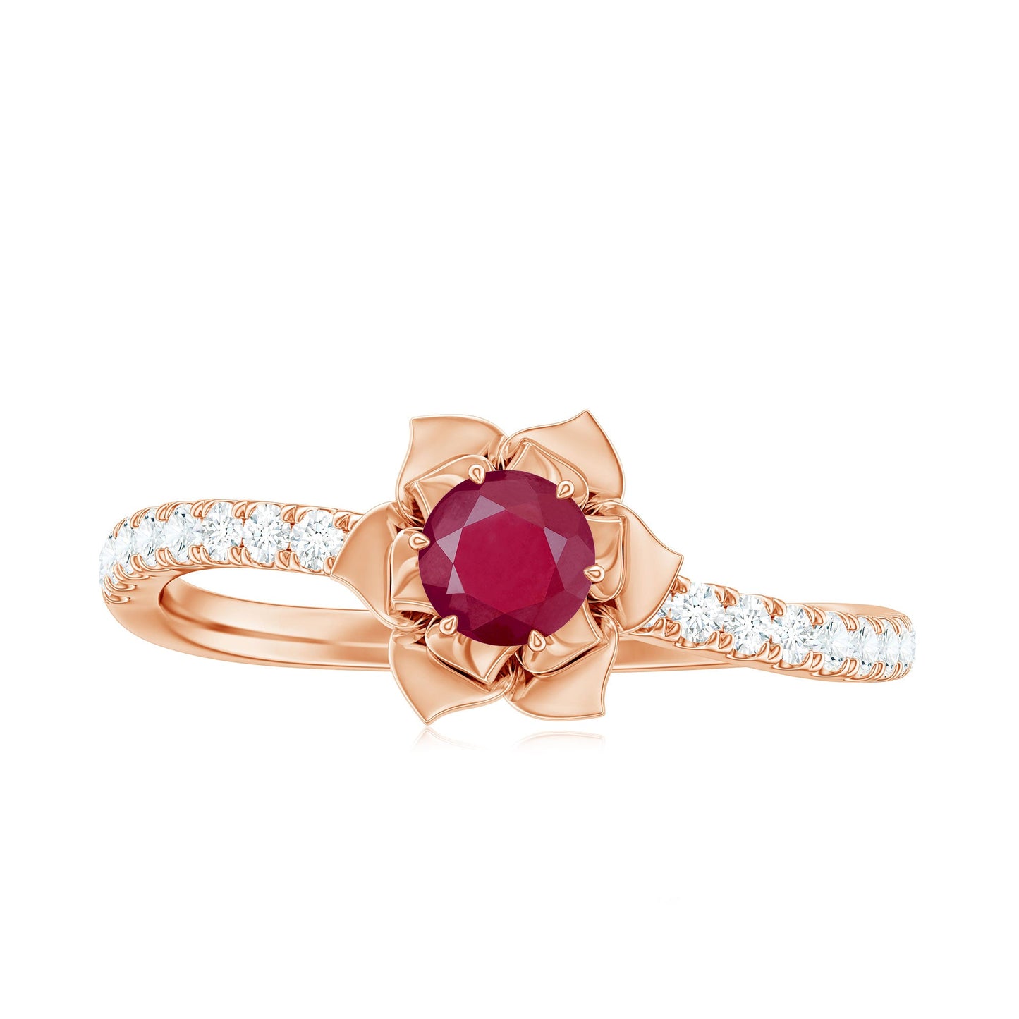 Natural 0.6 Carat Ruby Flower Engagement Ring with Diamond