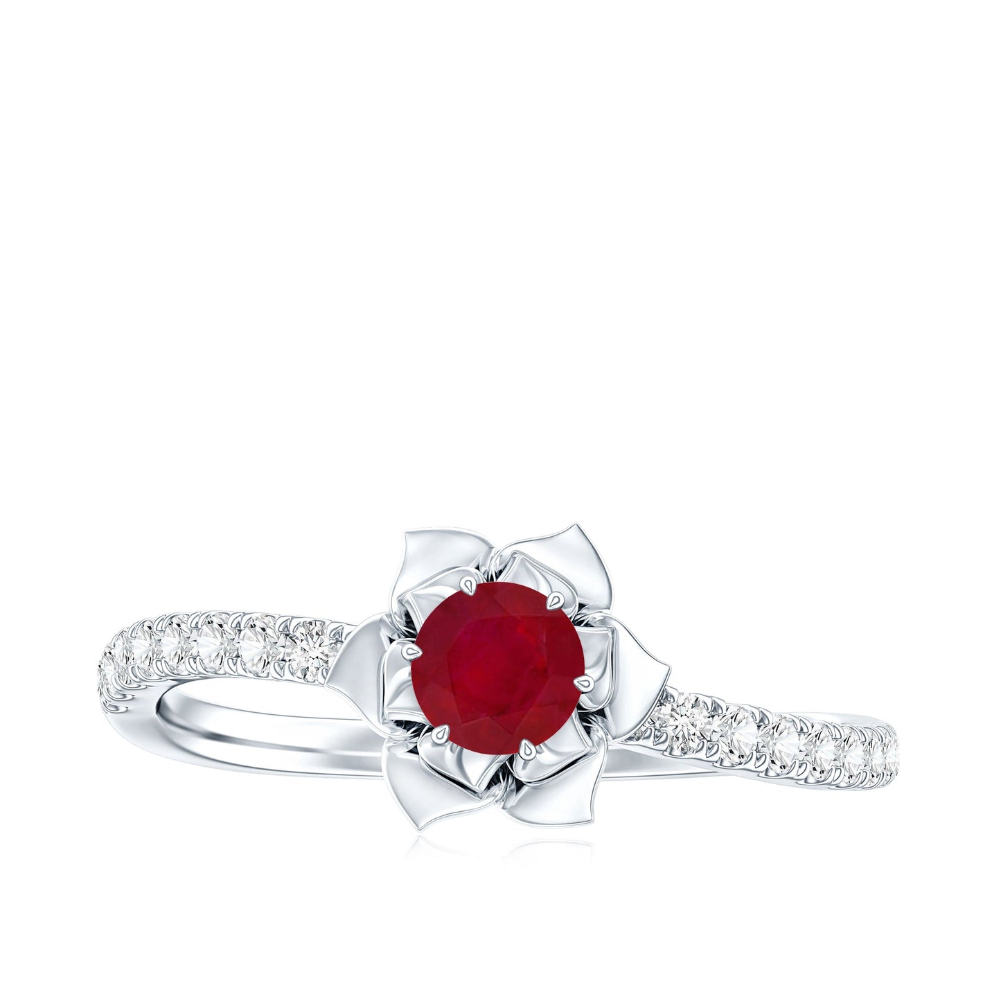 Natural 0.6 Carat Ruby Flower Engagement Ring with Diamond