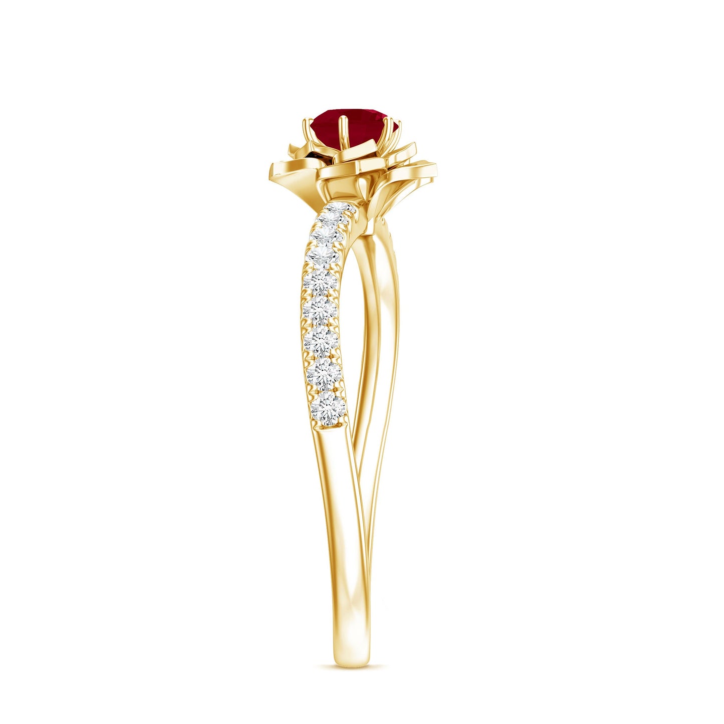 Natural 0.6 Carat Ruby Flower Engagement Ring with Diamond