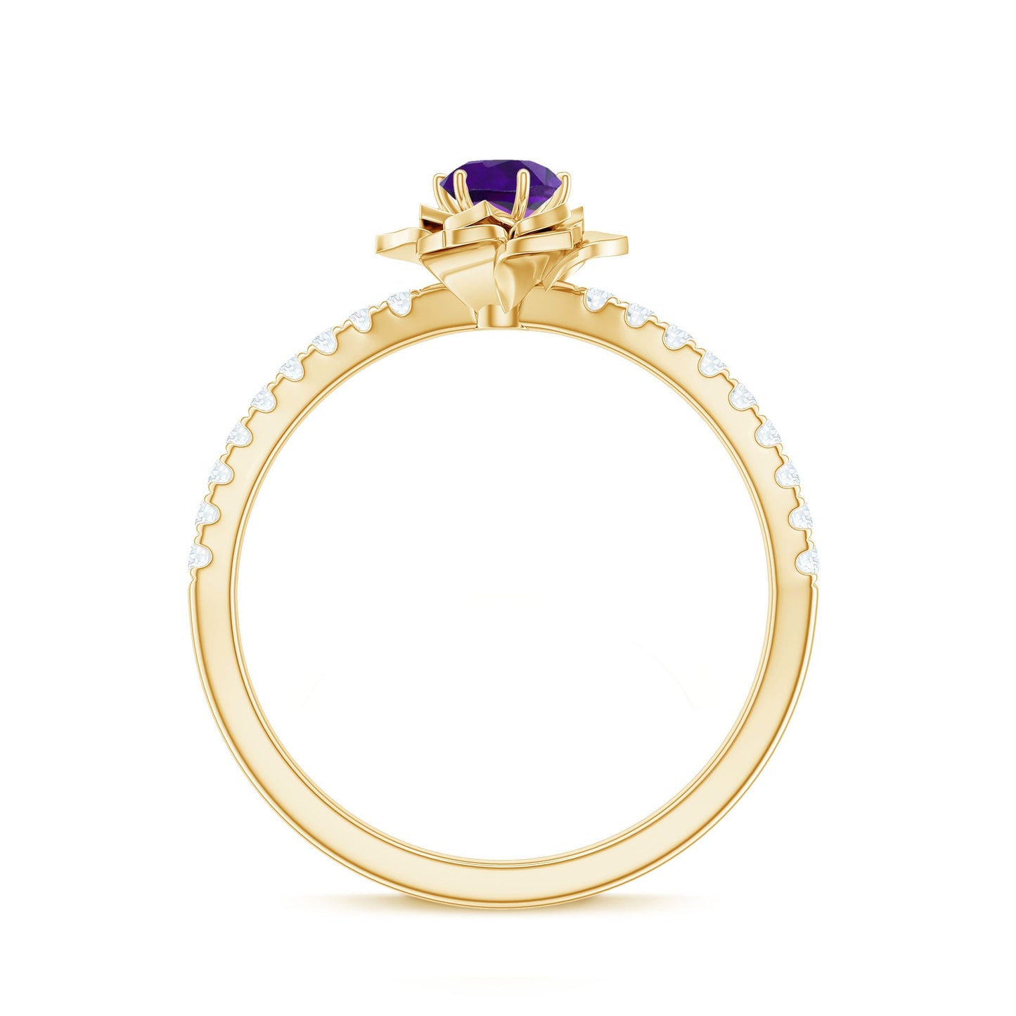 Natural Amethyst Rose Engagement Ring with Diamond