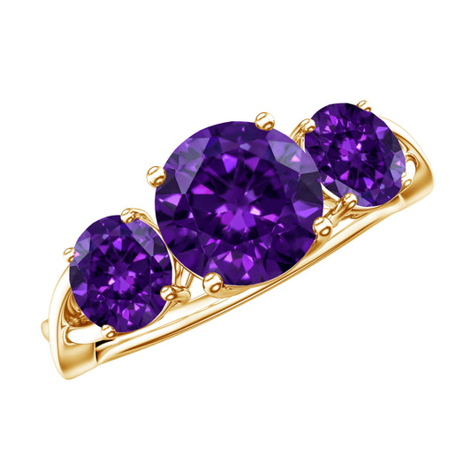 Natural Amethyst 3 Stone Engagement Ring for Women