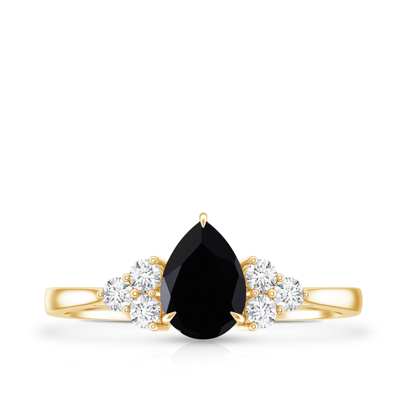 Pear Shaped Black Onyx Engagement Ring with Real Diamond Trio