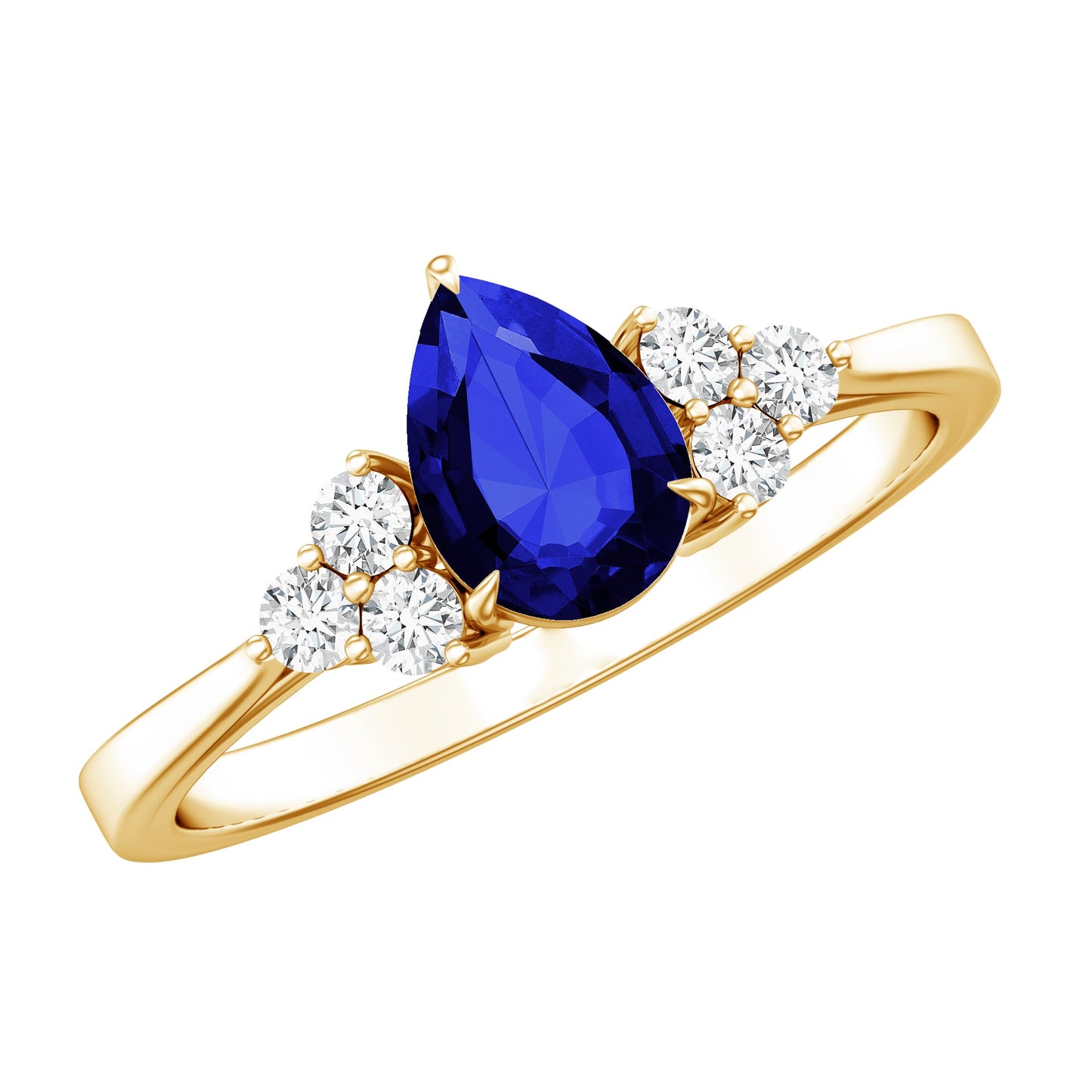 1.6 Carat Lab Blue Sapphire Teardrop Engagement Ring with Diamond Trio